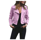 Women's Suede Look Biker Jacket – Zip-Up Moto Jacket