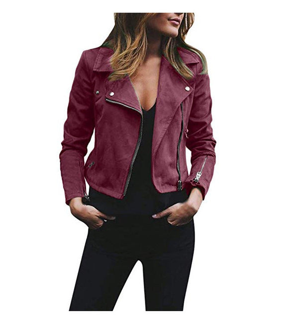 Women's Suede Look Biker Jacket – Zip-Up Moto Jacket