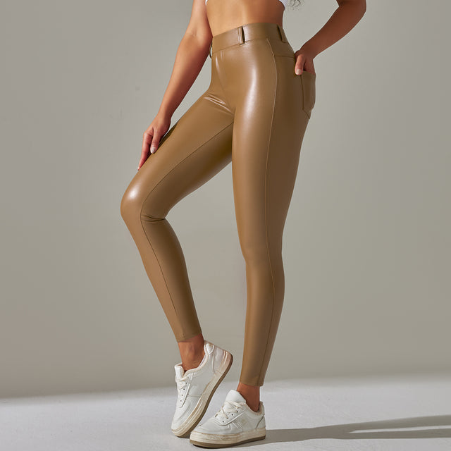 Women's High Waist Shiny Leggings – Fitted Stretch Leather Look Leggings
