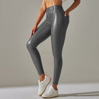 Women's High Waist Shiny Leggings – Fitted Stretch Leather Look Leggings