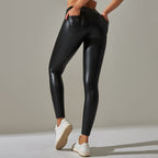 Women's High Waist Shiny Leggings – Fitted Stretch Leather Look Leggings