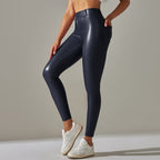 Women's High Waist Shiny Leggings – Fitted Stretch Leather Look Leggings
