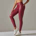 Women's High Waist Shiny Leggings – Fitted Stretch Leather Look Leggings