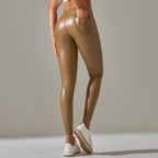 Women's High Waist Shiny Leggings – Fitted Stretch Leather Look Leggings