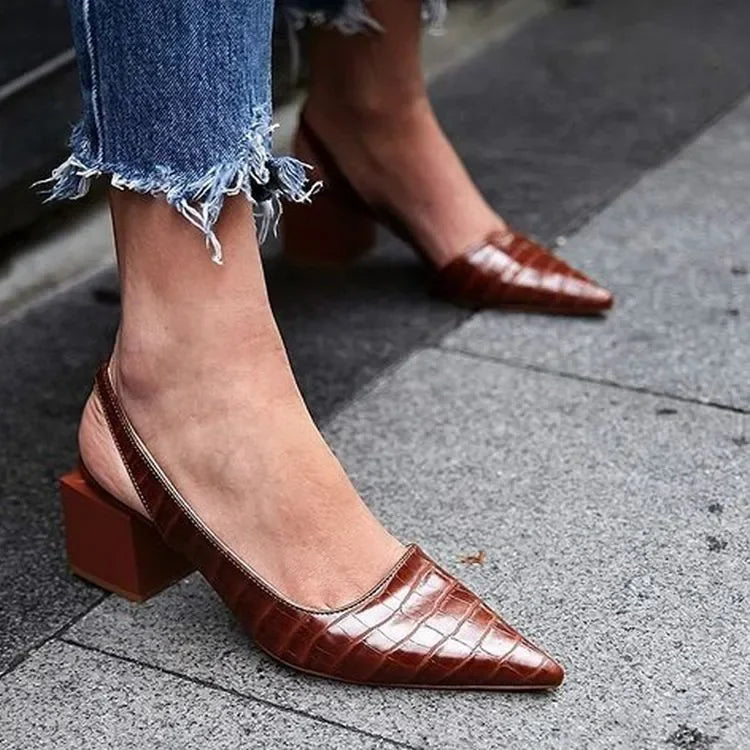 Women's Block Heel Pumps with Rounded Toe and Slip-On Design