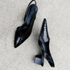 Women's Block Heel Pumps with Rounded Toe and Slip-On Design