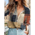 Women's Patchwork Print Blouse – Relaxed Button Front Boho Blouse