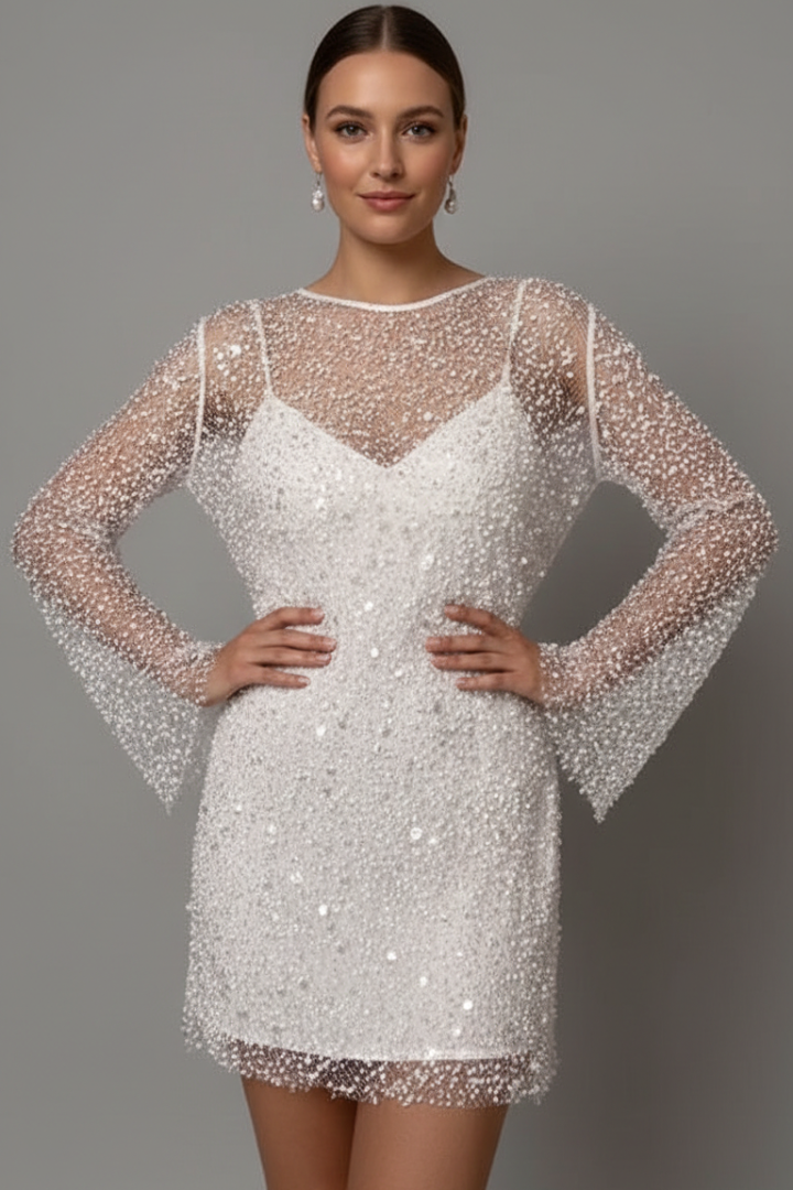 Women's Mesh Mini Dress – Long Sleeve Party Dress