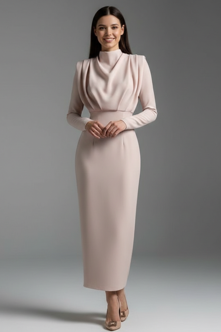 Women's High Neck Maxi Dress – Long Sleeve Dress