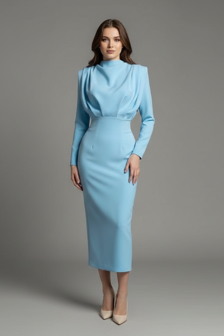 Women's High Neck Maxi Dress – Long Sleeve Dress