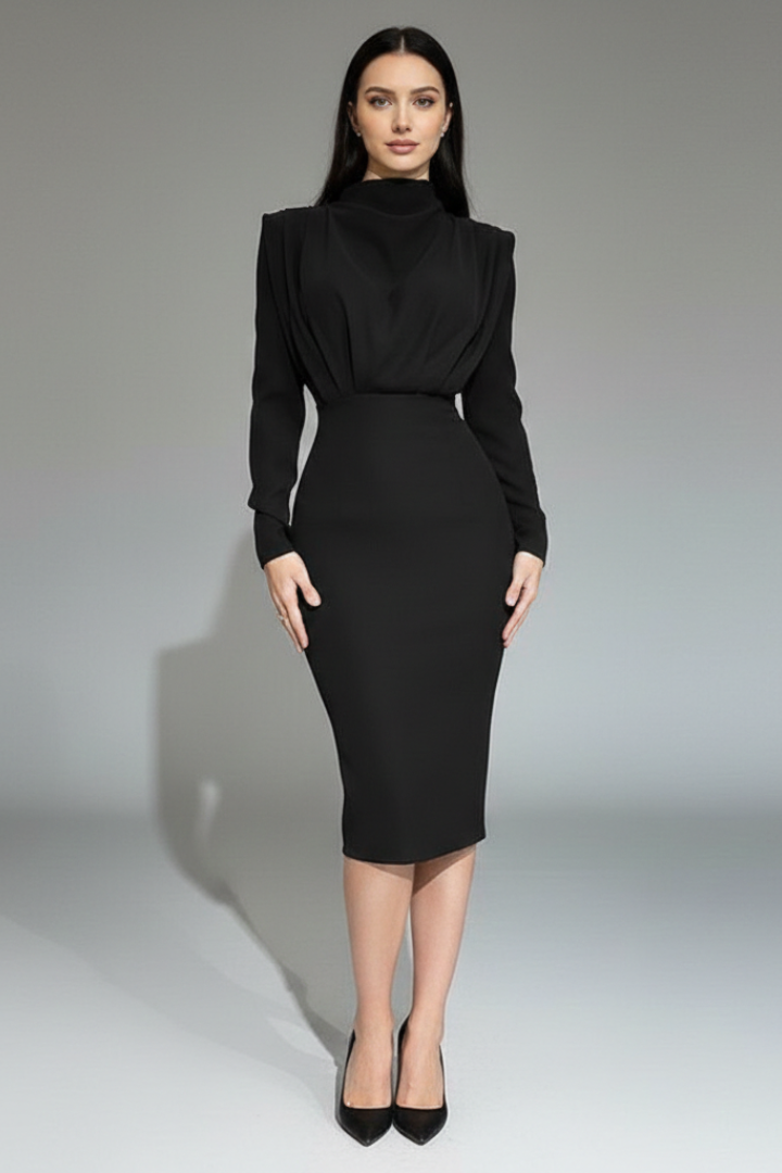Women's High Neck Maxi Dress – Long Sleeve Dress