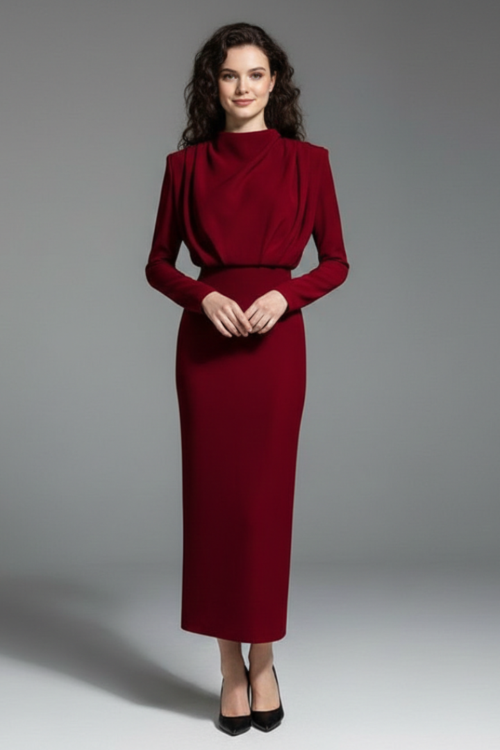 Women's High Neck Maxi Dress – Long Sleeve Dress