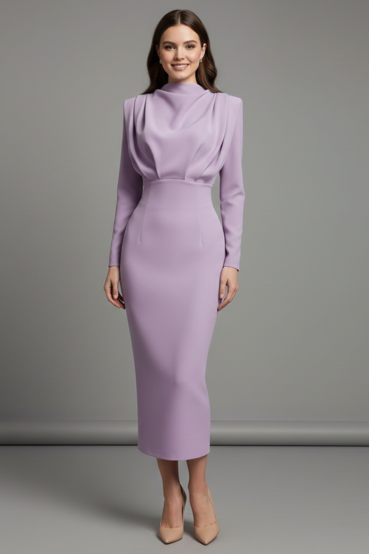 Women's High Neck Maxi Dress – Long Sleeve Dress