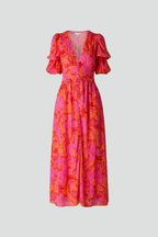 Women's Puff Sleeve Maxi Dress – V-Neck Dress