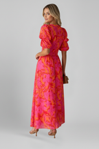 Women's Puff Sleeve Maxi Dress – V-Neck Dress