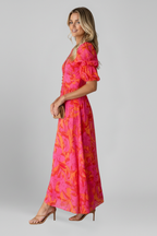 Women's Puff Sleeve Maxi Dress – V-Neck Dress