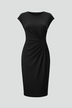 Women's Ruched Knee-Length Dress – Round Neck Dress