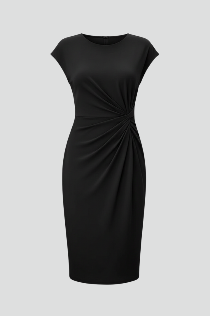 Women's Ruched Knee-Length Dress – Round Neck Dress