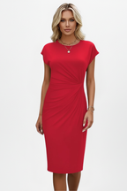 Women's Ruched Knee-Length Dress – Round Neck Dress