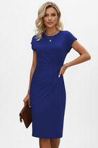 Women's Ruched Knee-Length Dress – Round Neck Dress