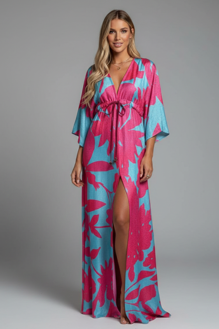 Women's Printed Maxi Dress – Tie Waist Dress