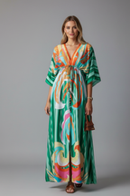 Women's Printed Maxi Dress – Tie Waist Dress