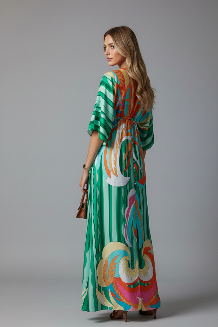 Women's Printed Maxi Dress – Tie Waist Dress