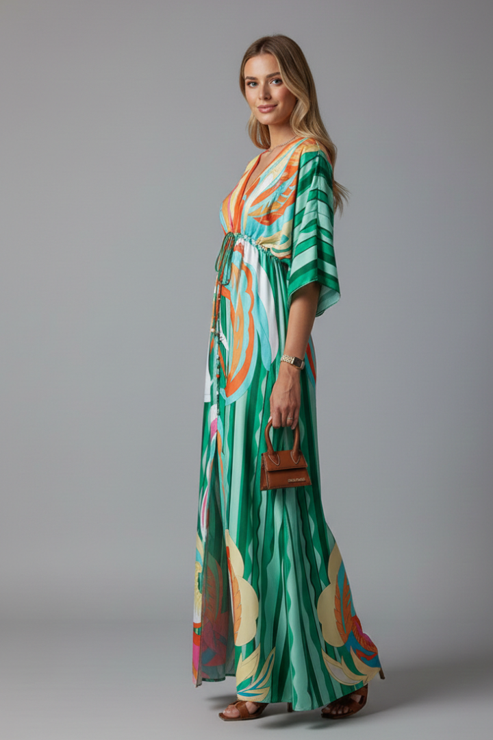 Women's Printed Maxi Dress – Tie Waist Dress