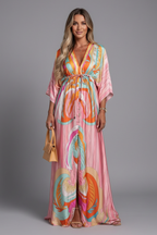 Women's Printed Maxi Dress – Tie Waist Dress