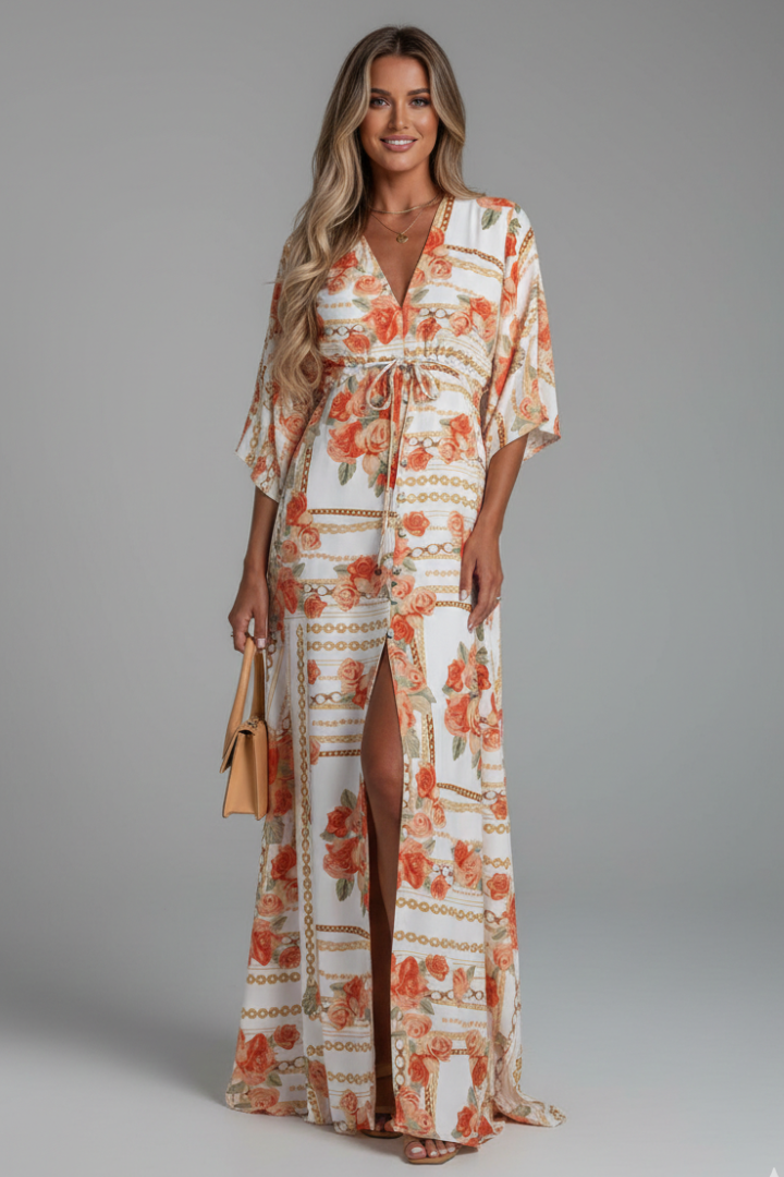 Women's Printed Maxi Dress – Tie Waist Dress