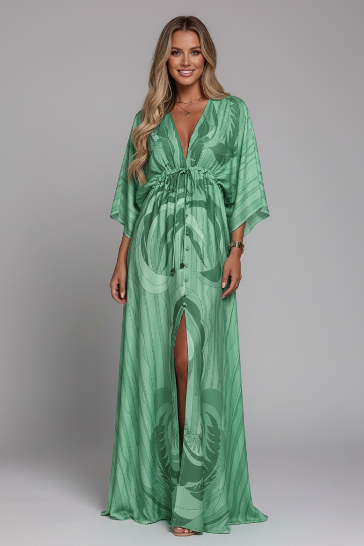 Women's Printed Maxi Dress – Tie Waist Dress