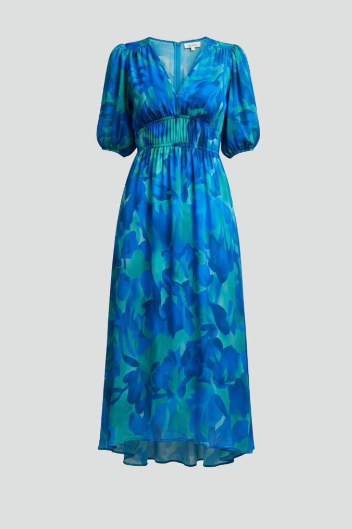 Women's Floral Midi Dress – Puff Sleeve Dress