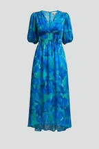 Women's Floral Midi Dress – Puff Sleeve Dress