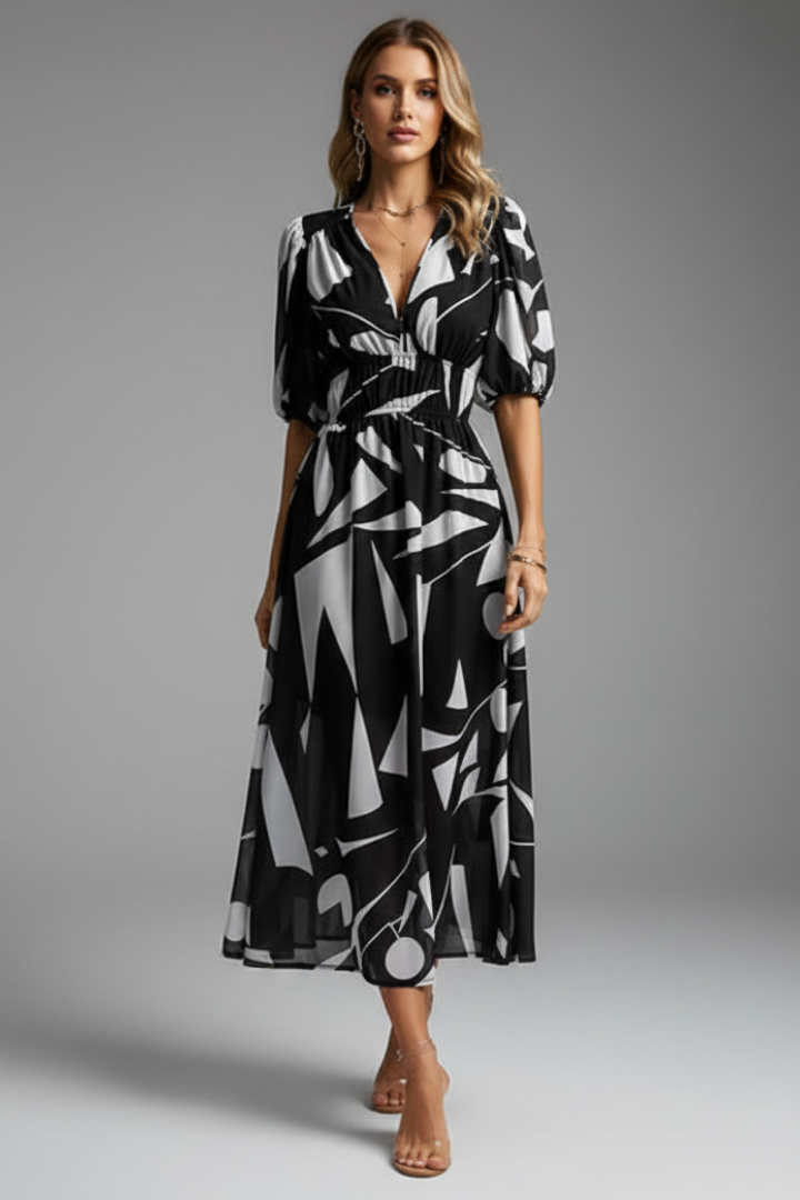 Women's Floral Midi Dress – Puff Sleeve Dress