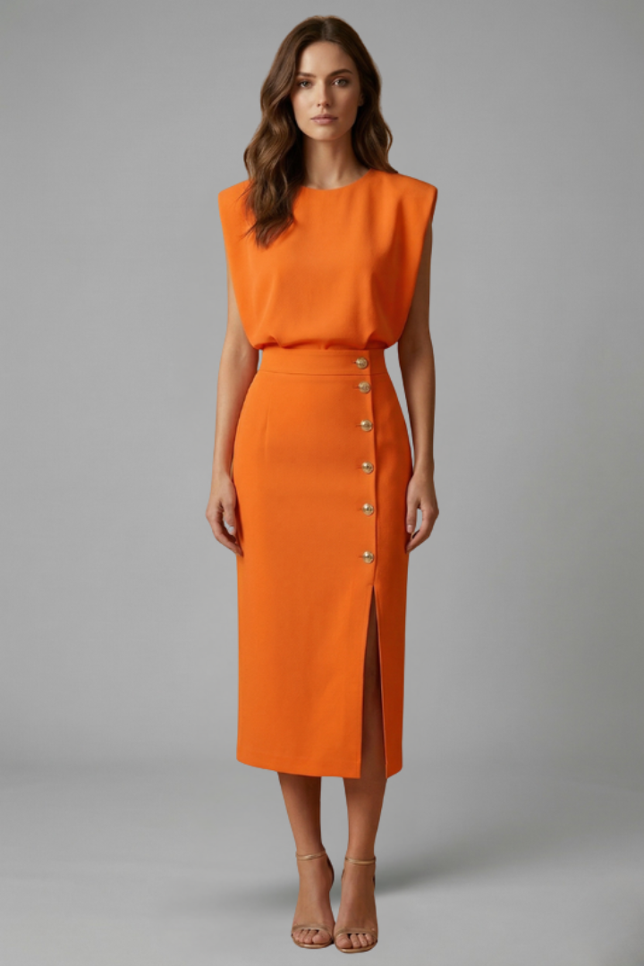 Women's Button Front Midi Dress – Sleeveless Dress