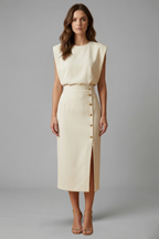 Women's Button Front Midi Dress – Sleeveless Dress