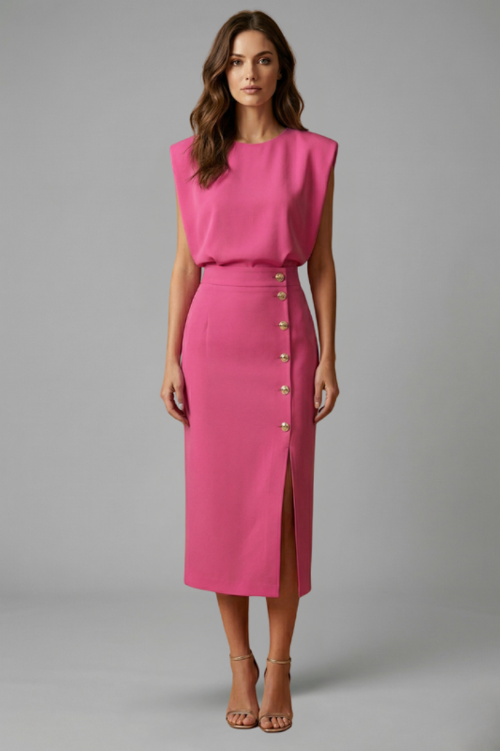 Women's Button Front Midi Dress – Sleeveless Dress