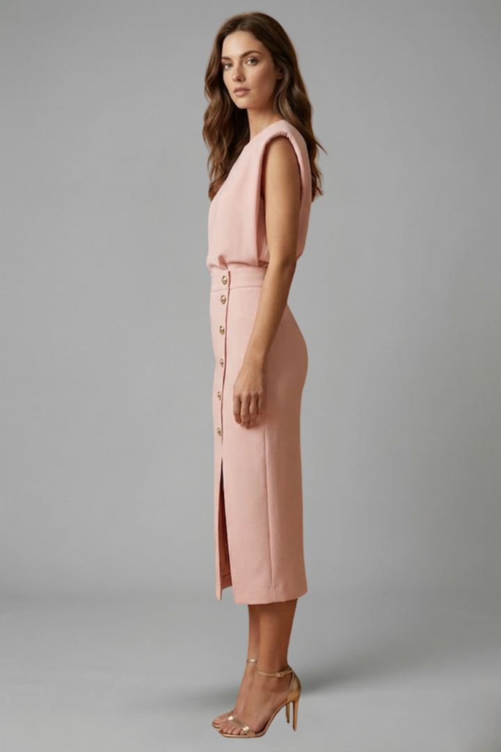 Women's Button Front Midi Dress – Sleeveless Dress