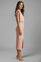 Women's Button Front Midi Dress – Sleeveless Dress