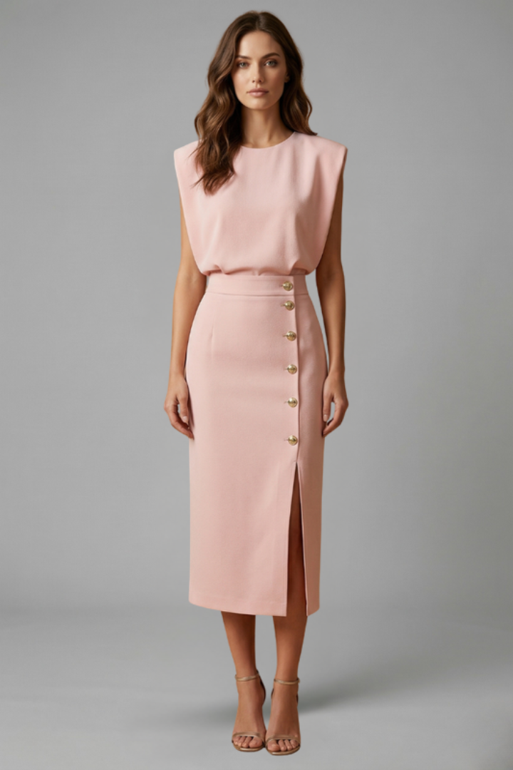 Women's Button Front Midi Dress – Sleeveless Dress