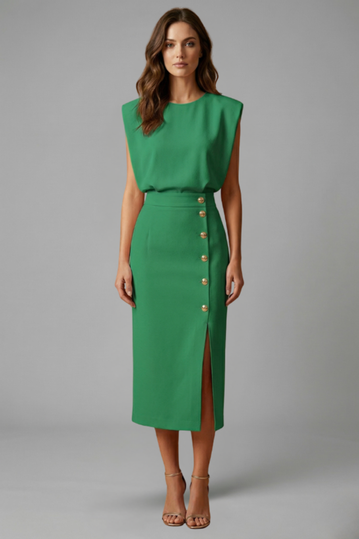 Women's Button Front Midi Dress – Sleeveless Dress