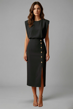 Women's Button Front Midi Dress – Sleeveless Dress