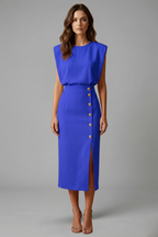 Women's Button Front Midi Dress – Sleeveless Dress
