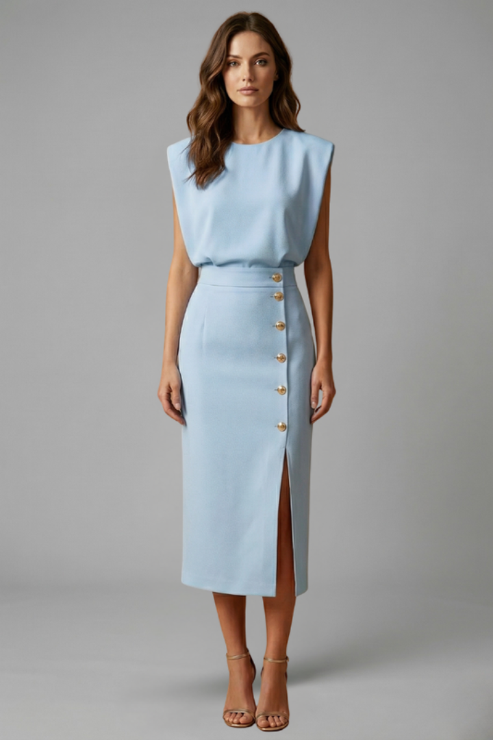 Women's Button Front Midi Dress – Sleeveless Dress
