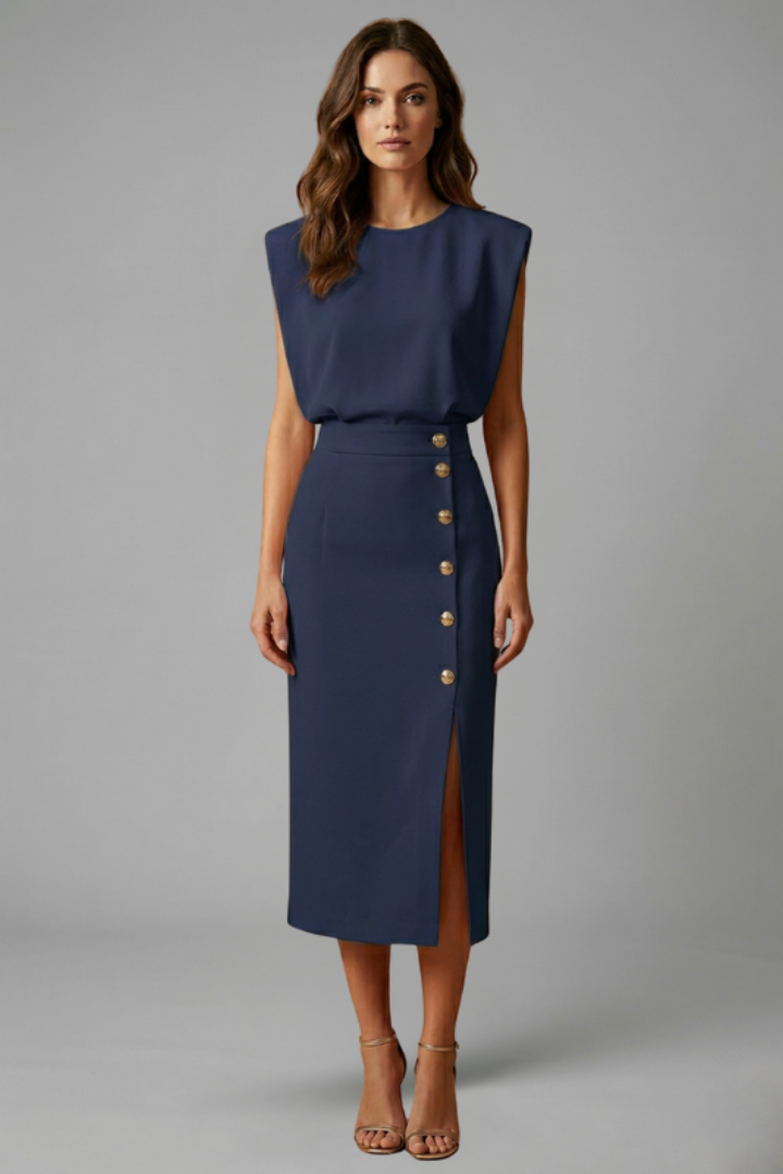 Women's Button Front Midi Dress – Sleeveless Dress