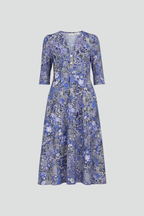 Women's Printed Midi Dress – V-Neck Casual Dress