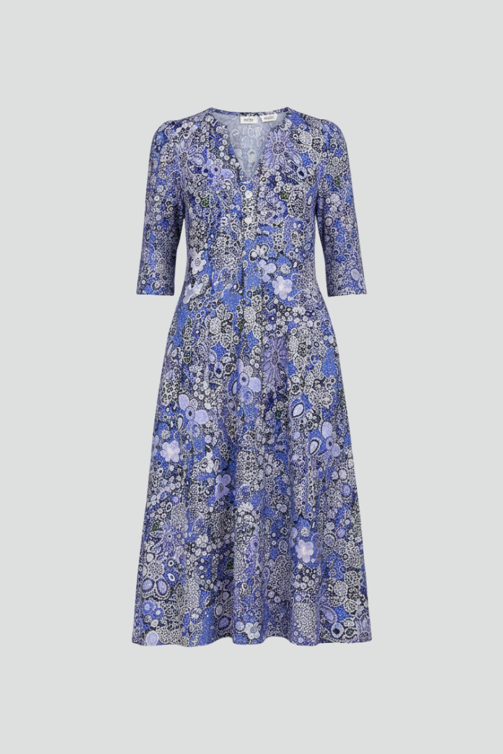 Women's Printed Midi Dress – V-Neck Casual Dress