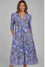 Women's Printed Midi Dress – V-Neck Casual Dress