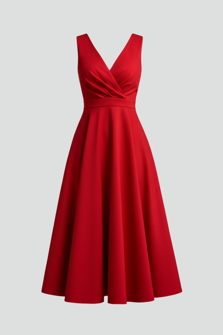 Women's Sleeveless Midi Dress – V-Neck A-Line Dress
