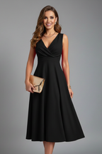 Women's Sleeveless Midi Dress – V-Neck A-Line Dress